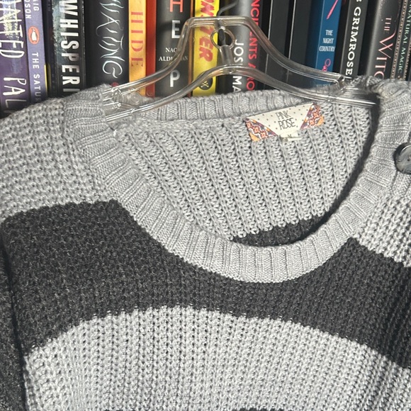Pink Rose Gray and Black Striped Sweater - Picture 4 of 4
